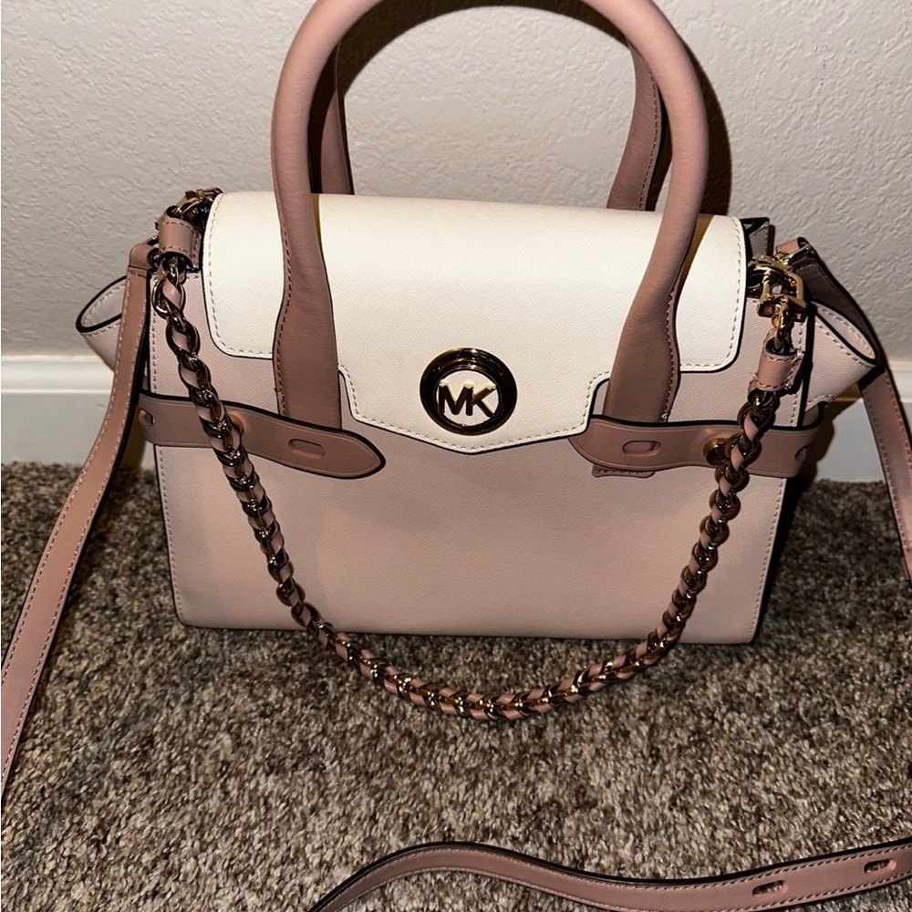 Carmen Small Color-Block Saffiano Leather Belted Satchel